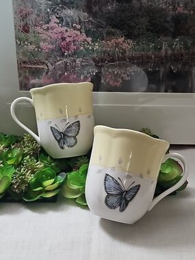 Lenox Yellow & White Butterfly Meadow Ceramic Mugs - Set of 2